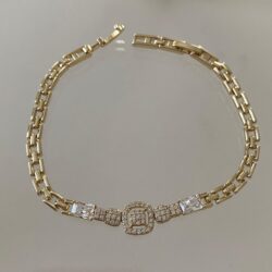 Dikdörtgen Zincirli Işıltılı Baget Taşlı Bileklik