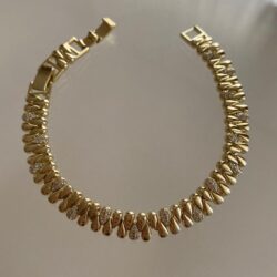 Sıralı İnce Damla Detaylı Işıltılı Gold Bileklik