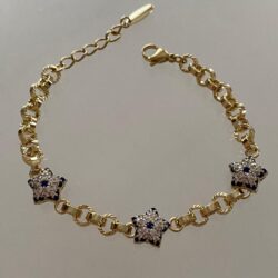 Lacivert Taş Detaylı Üç Yıldız Gold Kadın Bileklik