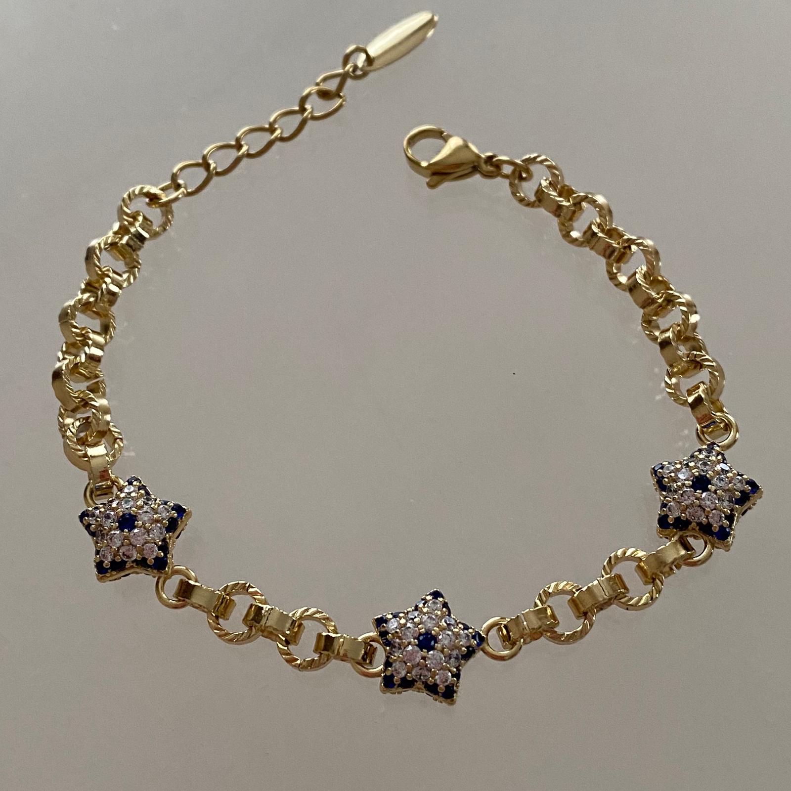 Lacivert Taş Detaylı Üç Yıldız Gold Kadın Bileklik