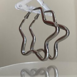 Yıldız Formlu Gümüş Renk Halka Kadın Küpe