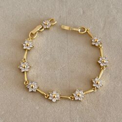 Flora Çiçek Taşlı Gold Bileklik