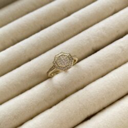 Hexelle 14K Altın Kaplama Taşlı Geometrik Gold Yüzük