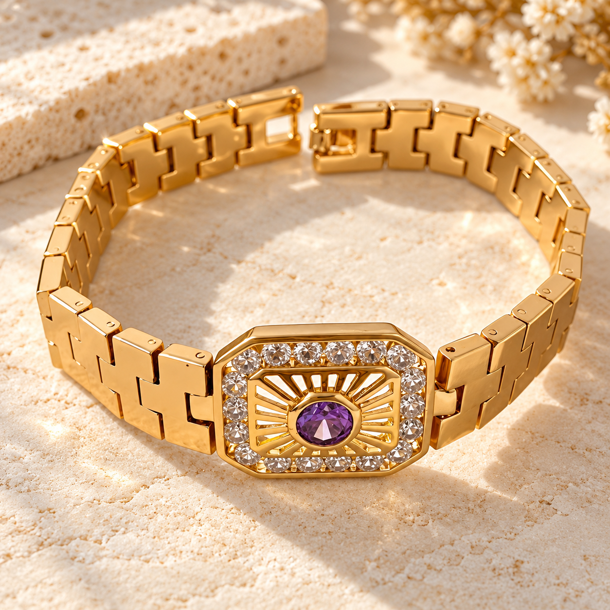 Aurelia Ametist Gold Bileklik - Roselora 14K Gold Kaplama Xuping Bileklik