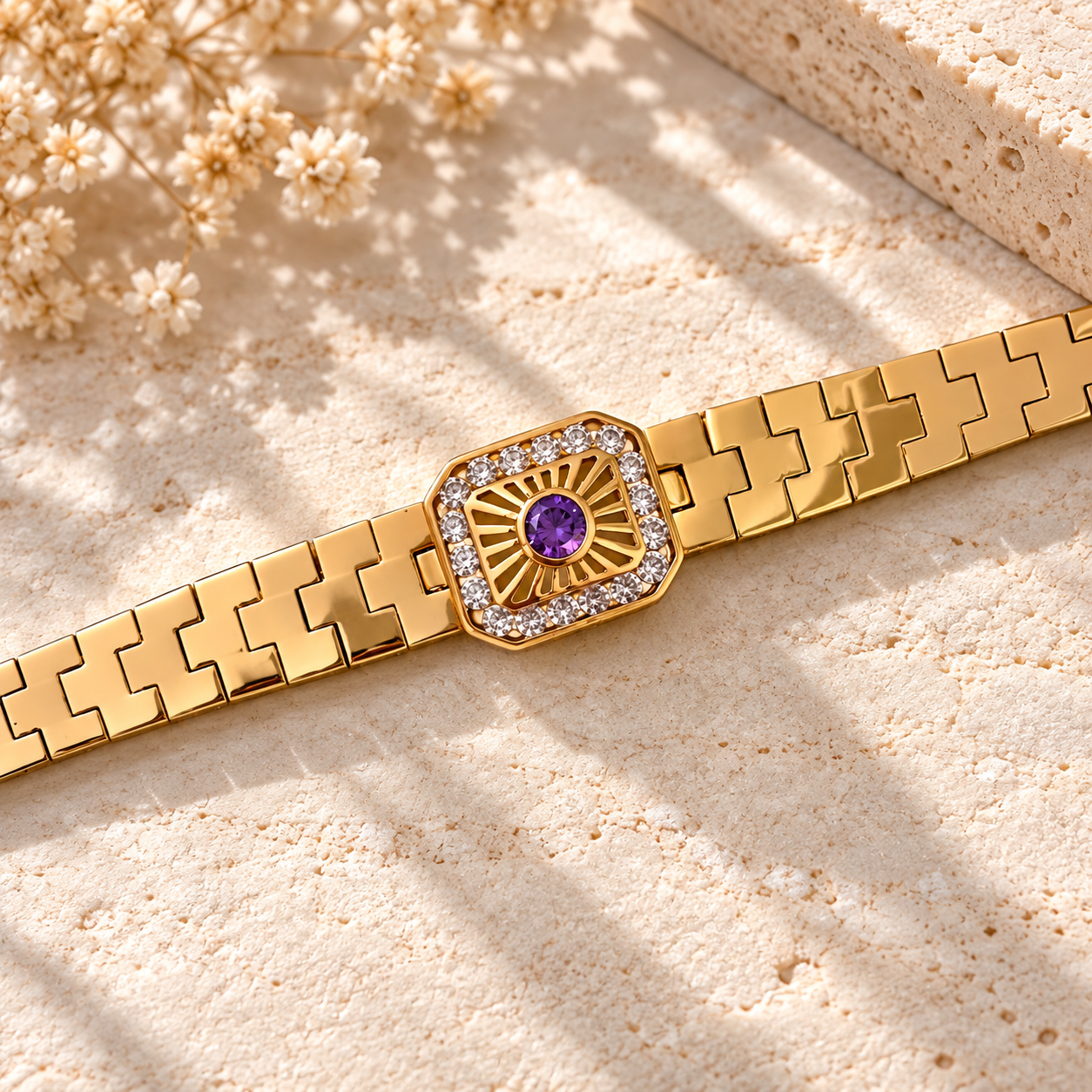 Aurelia Ametist Gold Bileklik - Roselora 14K Gold Kaplama Xuping Bileklik Detay 1