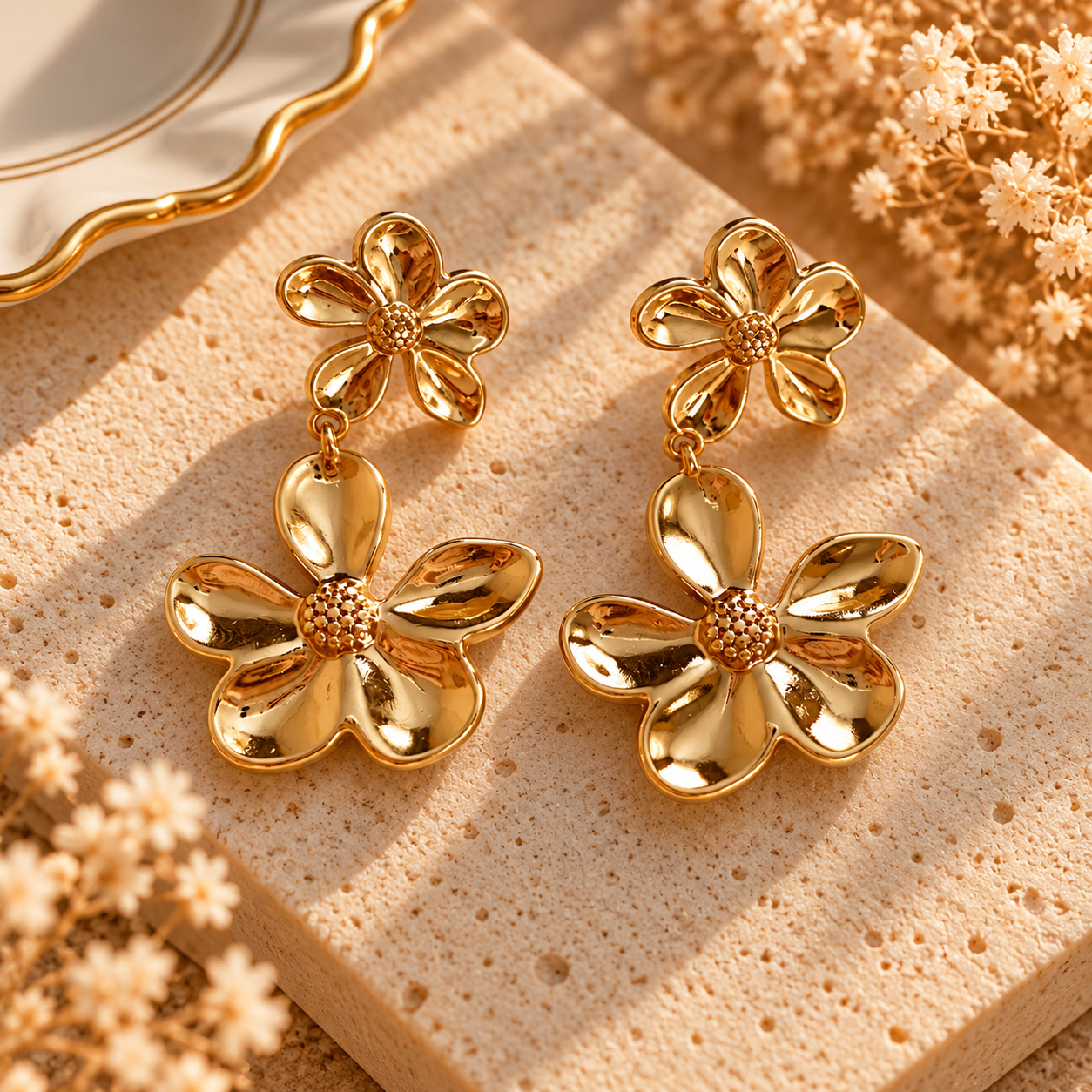 Bellafleur Zirkon Gold Küpe - Roselora 14K Gold Kaplama Xuping Küpe