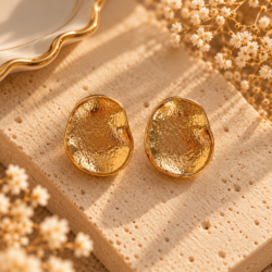 Aureva Dokulu Oval Küpe - Roselora 14K Gold Kaplama Xuping Küpe