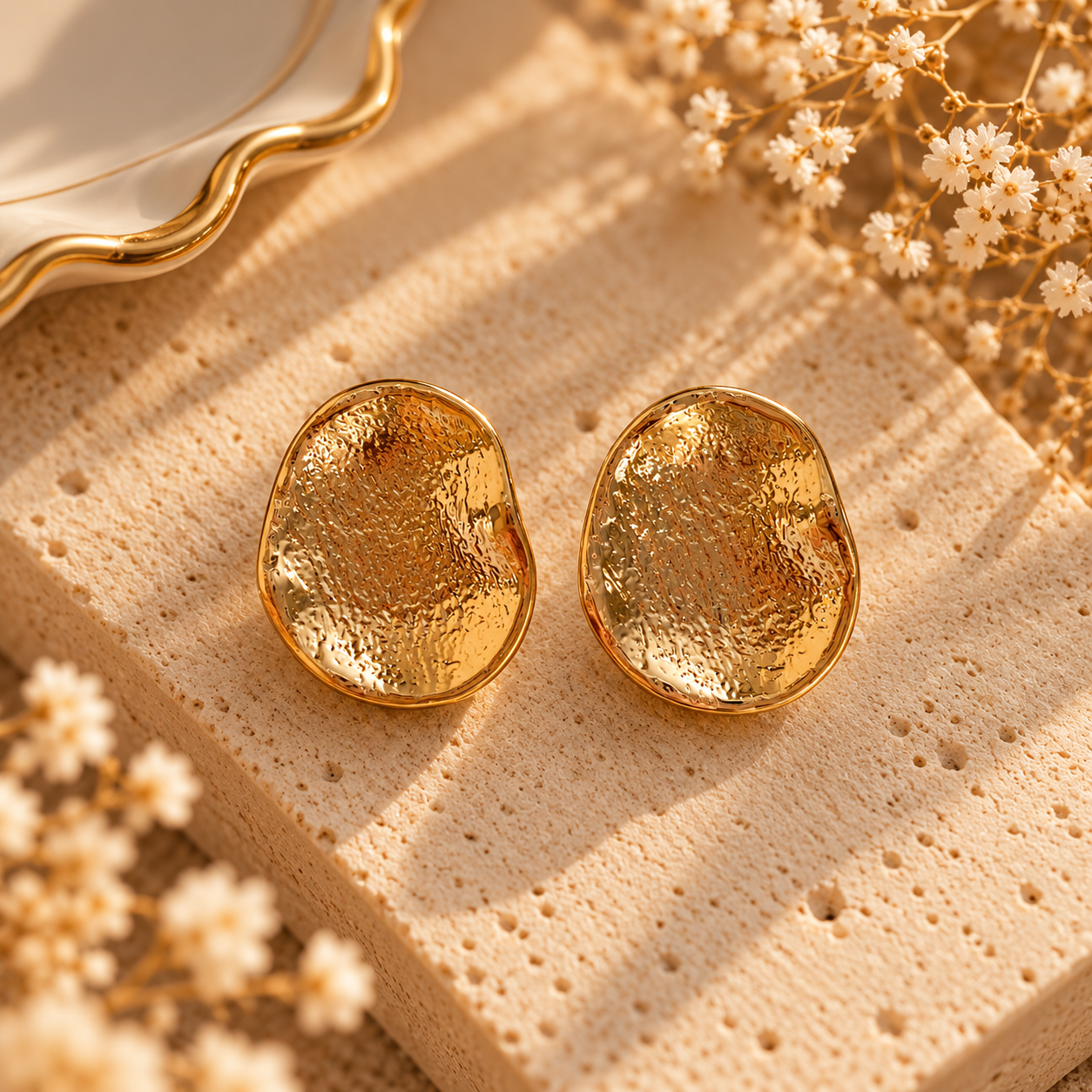 Aureva Dokulu Oval Küpe - Roselora 14K Gold Kaplama Xuping Küpe