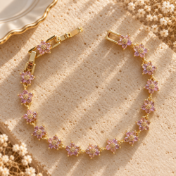 Roselia Pembe Çiçek Bileklik - Roselora 14K Gold Kaplama Xuping Bileklik