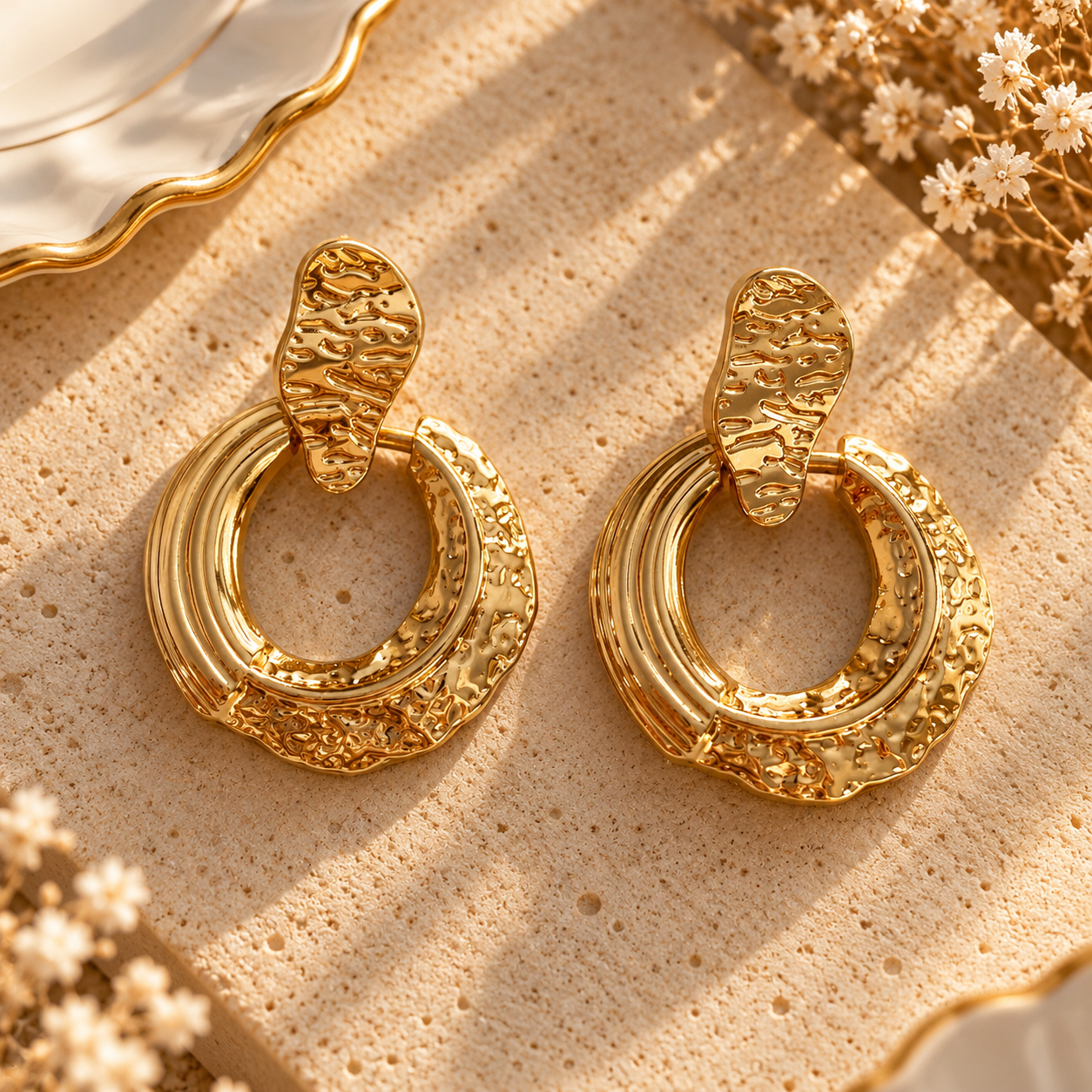 Aurezza Gold Dokulu Küpe - Roselora 14K Gold Kaplama Xuping Küpe