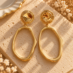 Bellora Gold Oval Sallantılı Küpe - Roselora 14K Gold Kaplama Xuping Küpe